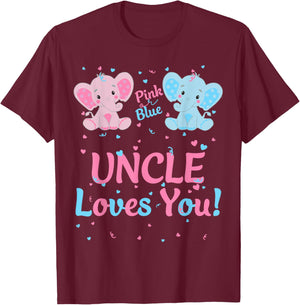 Uncle Gender Reveal Elephant Pink or Blue Matching Family T-Shirt - T-Shirt | Maroon