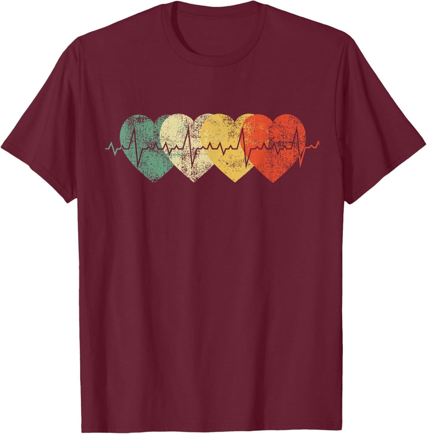 Funny Nurse Heartbeat Gifts Retro Vintage Heart Nursing T-Shirt - T-Shirt | Maroon