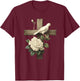 Aesthetic Christian Cross With Roses And Dove Of Peace T-Shirt - T-Shirt | Maroon