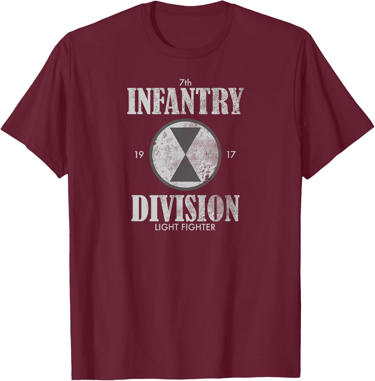 7th Infantry Division (distressed) T-Shirt - T-Shirt | Maroon