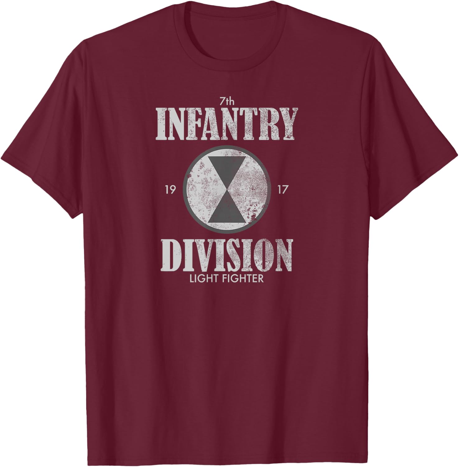 7th Infantry Division (distressed) T-Shirt - T-Shirt | Maroon