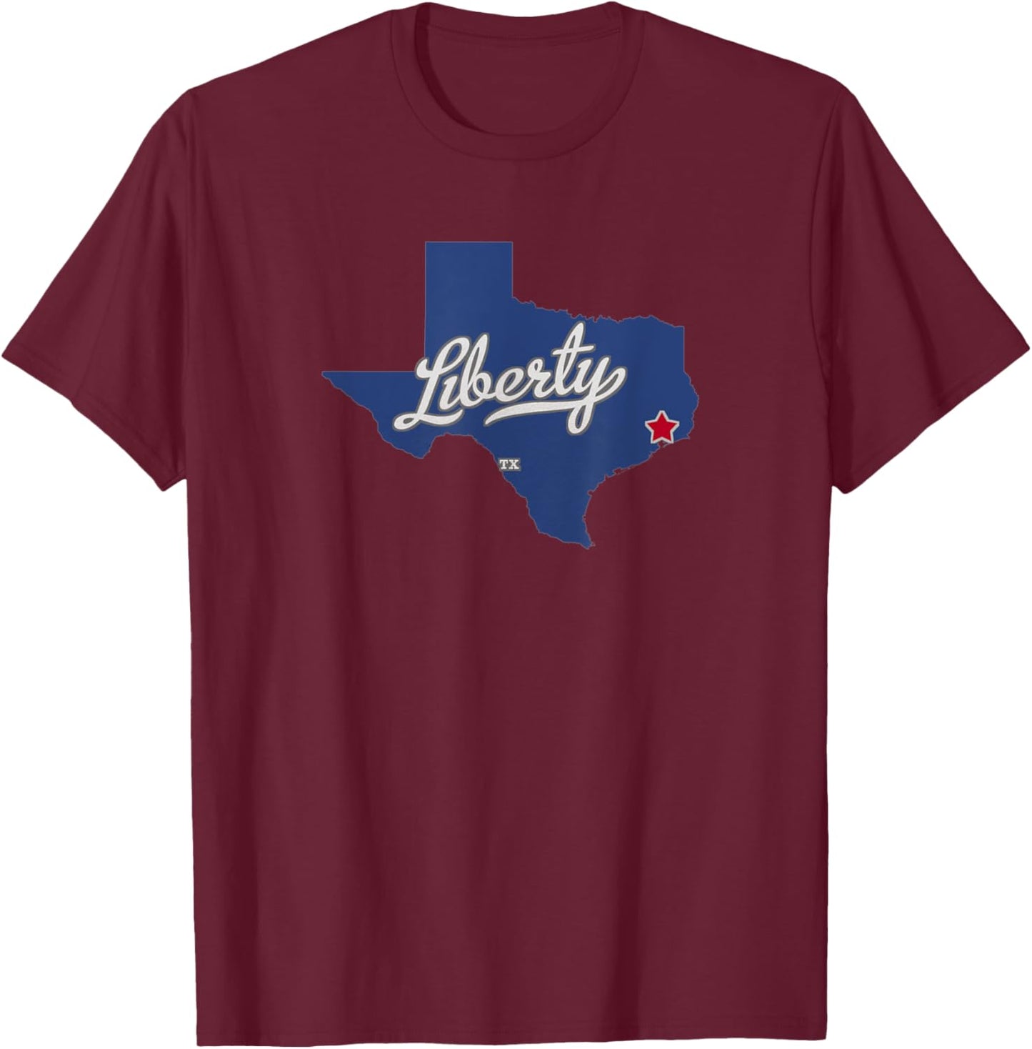 Liberty Texas TX Map T-Shirt - T-Shirt | Maroon