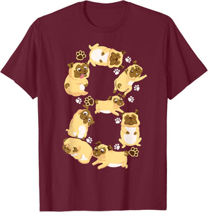 Cute Dog 8th Birthday Gift | Cool 8 Years Old Pug Boys Girls T-Shirt - T-Shirt | Maroon