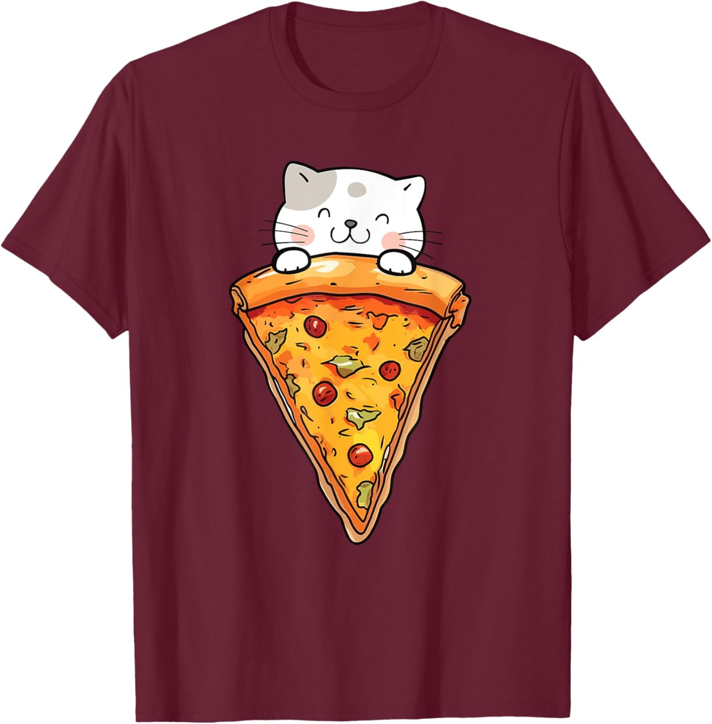 Cute Cat With Pizza Slice - Food Lover Pizza Baker T-Shirt - T-Shirt | Maroon
