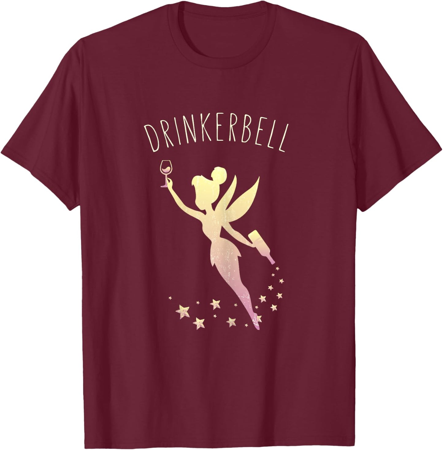 Drinkerbell Fairy Stars Cute Wine Drinking T-Shirt - T-Shirt | Maroon