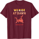 We Ride at Dawn Funny Indoor Spin Cycle Workout Class Saying T-Shirt - T-Shirt | Maroon