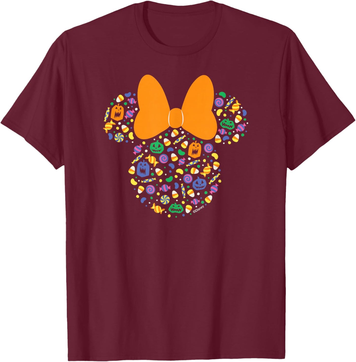 Disney Minnie Mouse Halloween Head Icon Pumpkins and Candy T-Shirt - T-Shirt | Maroon