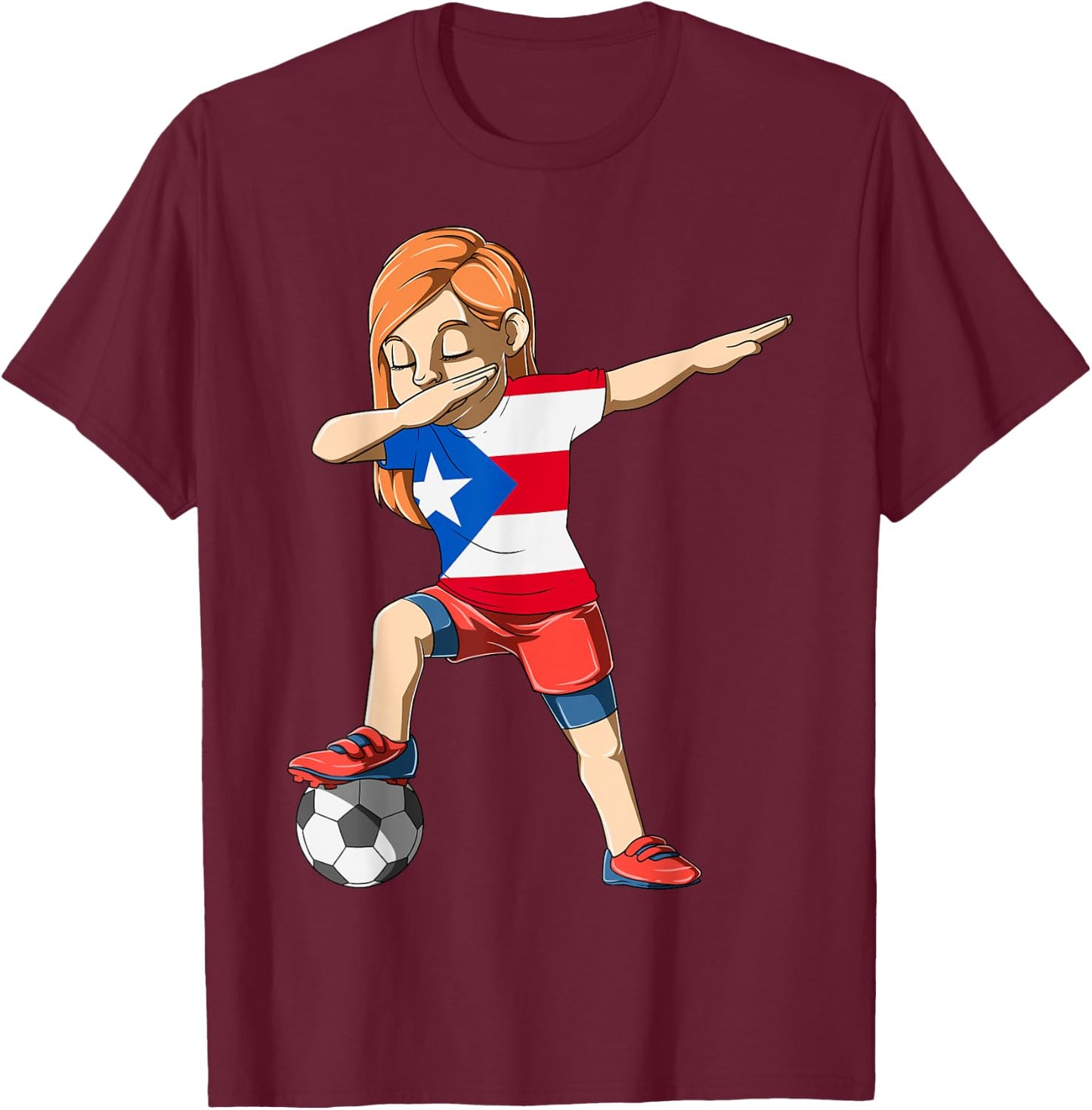 Dabbing Soccer Girl Puerto Rico Jersey Puerto Rican T-Shirt - T-Shirt | Maroon
