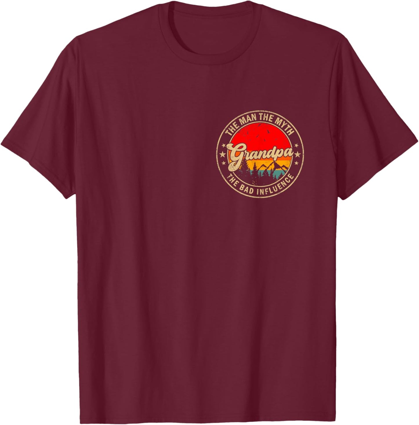 Grandpa The Man The Myth The Bad Influence Vintage Retro T-Shirt - T-Shirt | Maroon