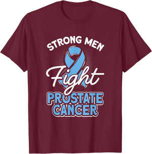 Strong Men Fight Prostate Cancer Awareness Light Blue Ribbon T-Shirt - T-Shirt | Maroon