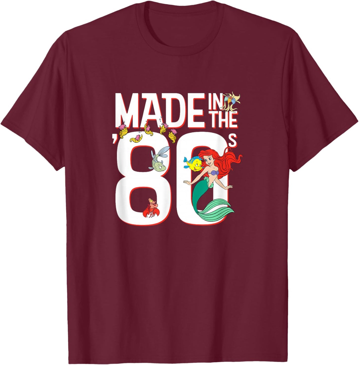 Disney The Little Mermaid Ariel Made in The 80's Vintage T-Shirt - T-Shirt | Maroon