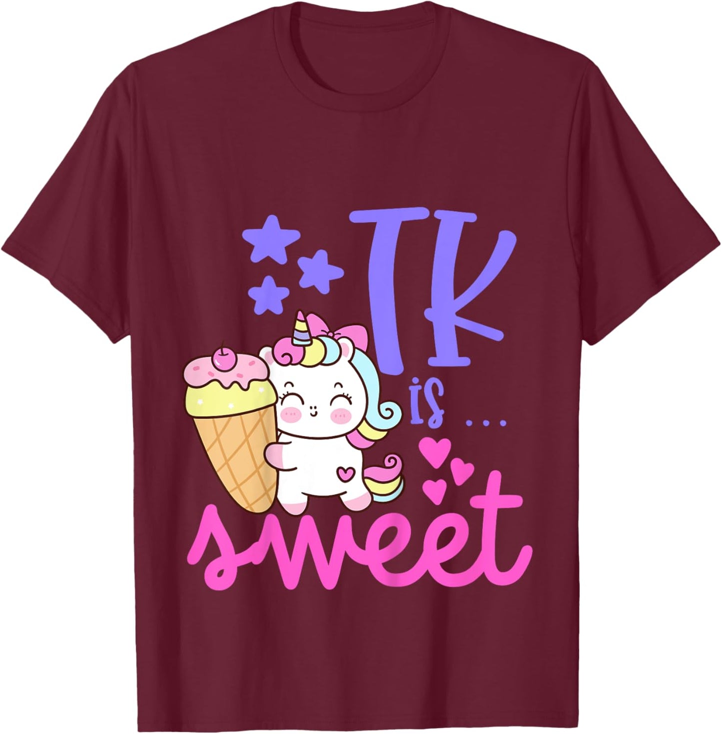 Kids First Day of TK Unicorn Girls Transitional Kindergarten T-Shirt - T-Shirt | Maroon
