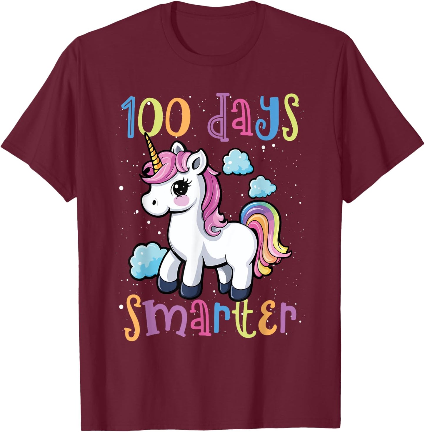 100 Days Smarter Unicorn Magic 100th Day Of School Kids T-Shirt - T-Shirt | Maroon