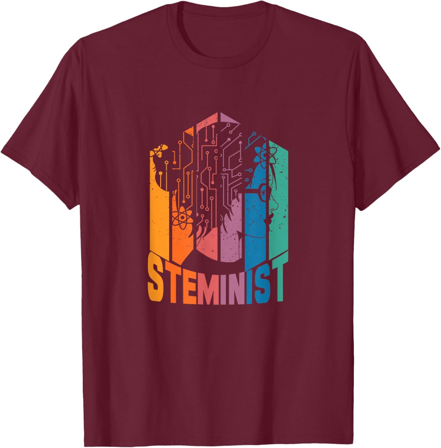 Vintage Steminist | Scientist Feminist | Women In STEM T-Shirt - T-Shirt | Maroon