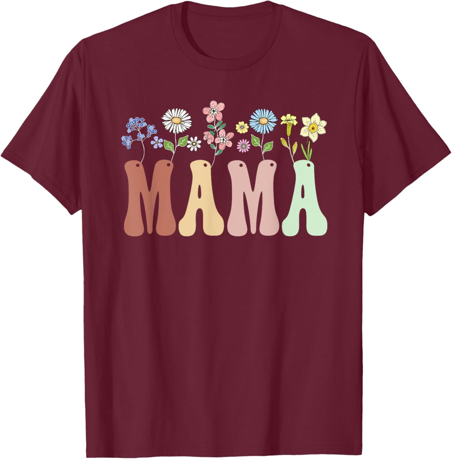 Mama Gifts Women Wildflower Floral Design Mama T-Shirt - T-Shirt | Maroon
