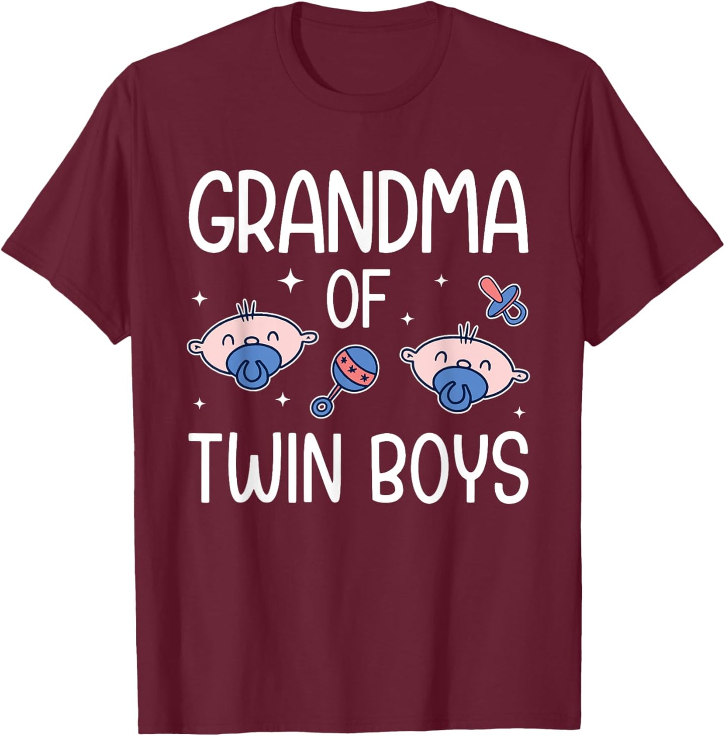 Grandma Of Twin Boys Grandmother Of Two Twin Grandma T-Shirt - T-Shirt | Maroon