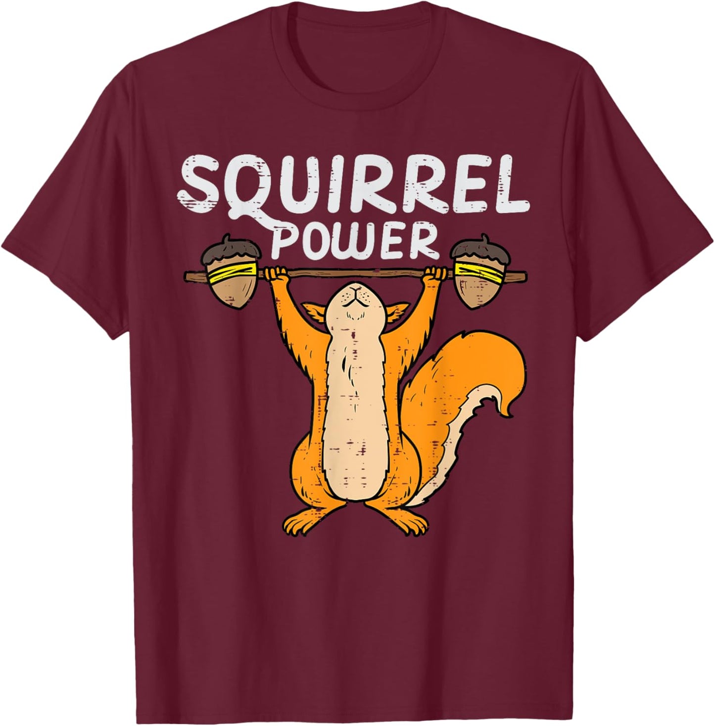 Squirrel Power Weightlifting Cute Workout Gym Men Women Kids T-Shirt - T-Shirt | Maroon