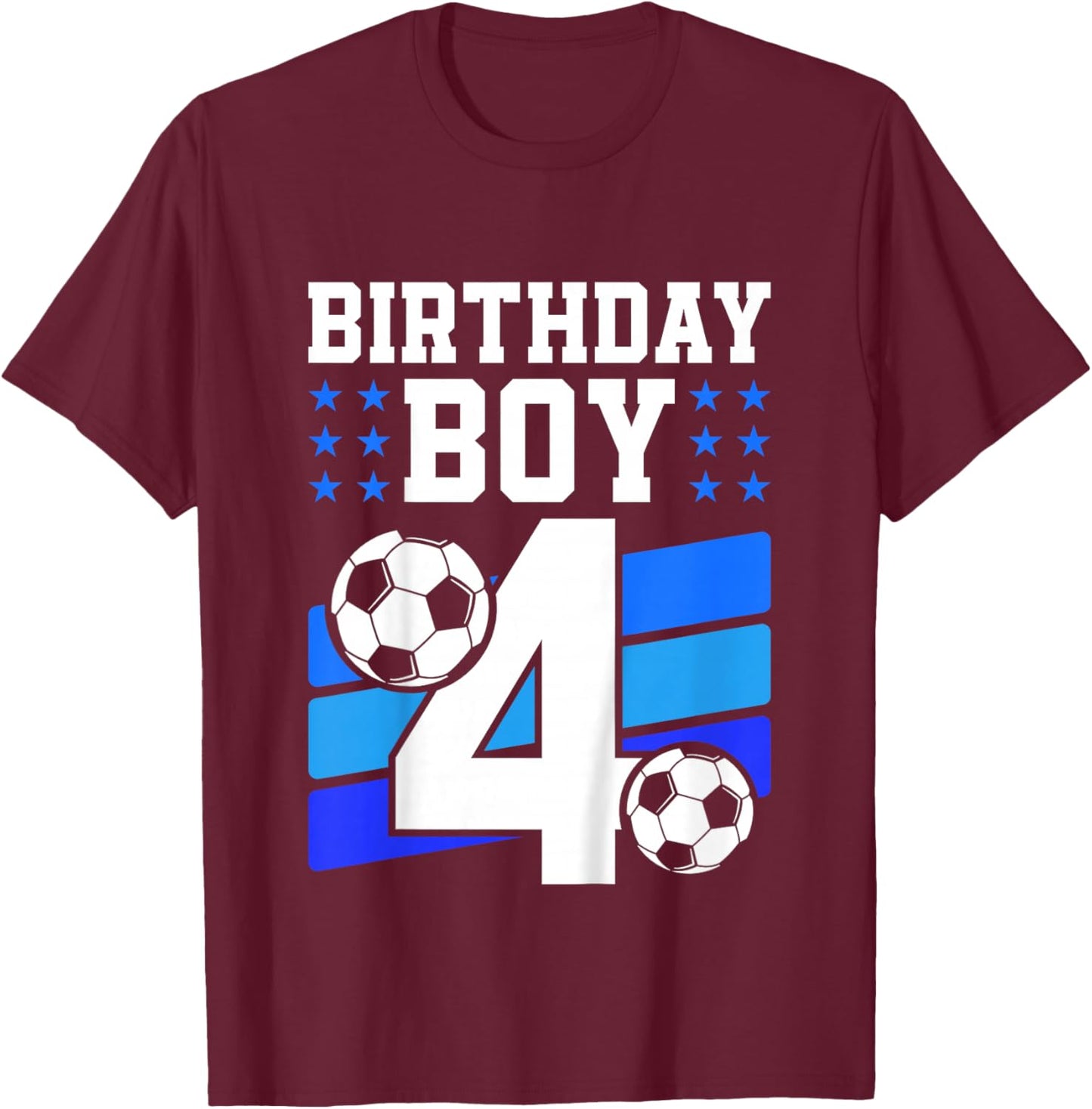 Kids 4 Years Old Boy 4th Birthday Gift Bday Soccer Birthday Boy T-Shirt - T-Shirt | Maroon