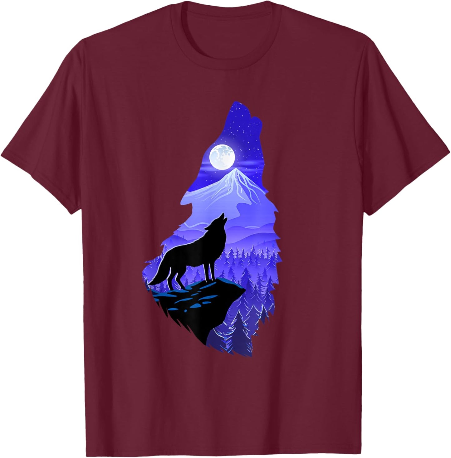 Silhouette Wolf - Wildlife Animal Lover Hunter T-Shirt - T-Shirt | Maroon
