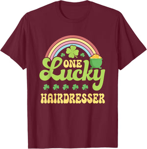One Lucky Hairdresser St Patricks Day Rainbow Green T-Shirt - T-Shirt | Maroon