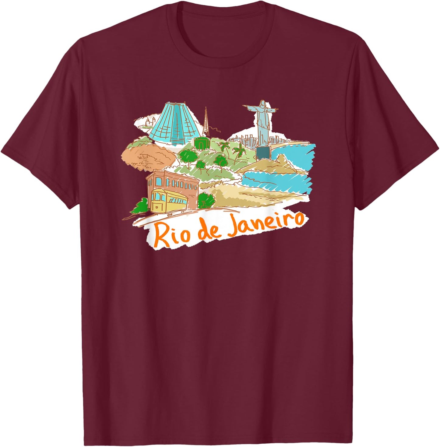 Rio De Janeiro Beach Christ the Redeemer Women Girls Kids T-Shirt - T-Shirt | Maroon
