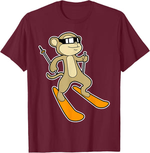 Monkey Skier Ski Winter sports T-Shirt - T-Shirt | Maroon