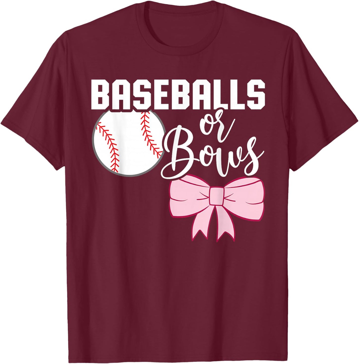 Cute Baseballs or Bows Gender Reveal - Team Boy or Team Girl T-Shirt - T-Shirt | Maroon