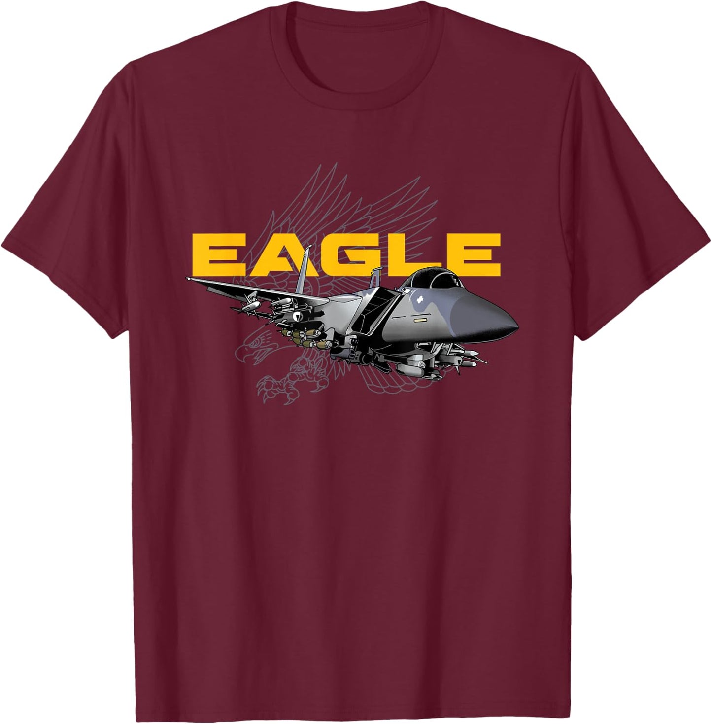 F15 Eagle Military Airplane T-Shirt - T-Shirt | Maroon