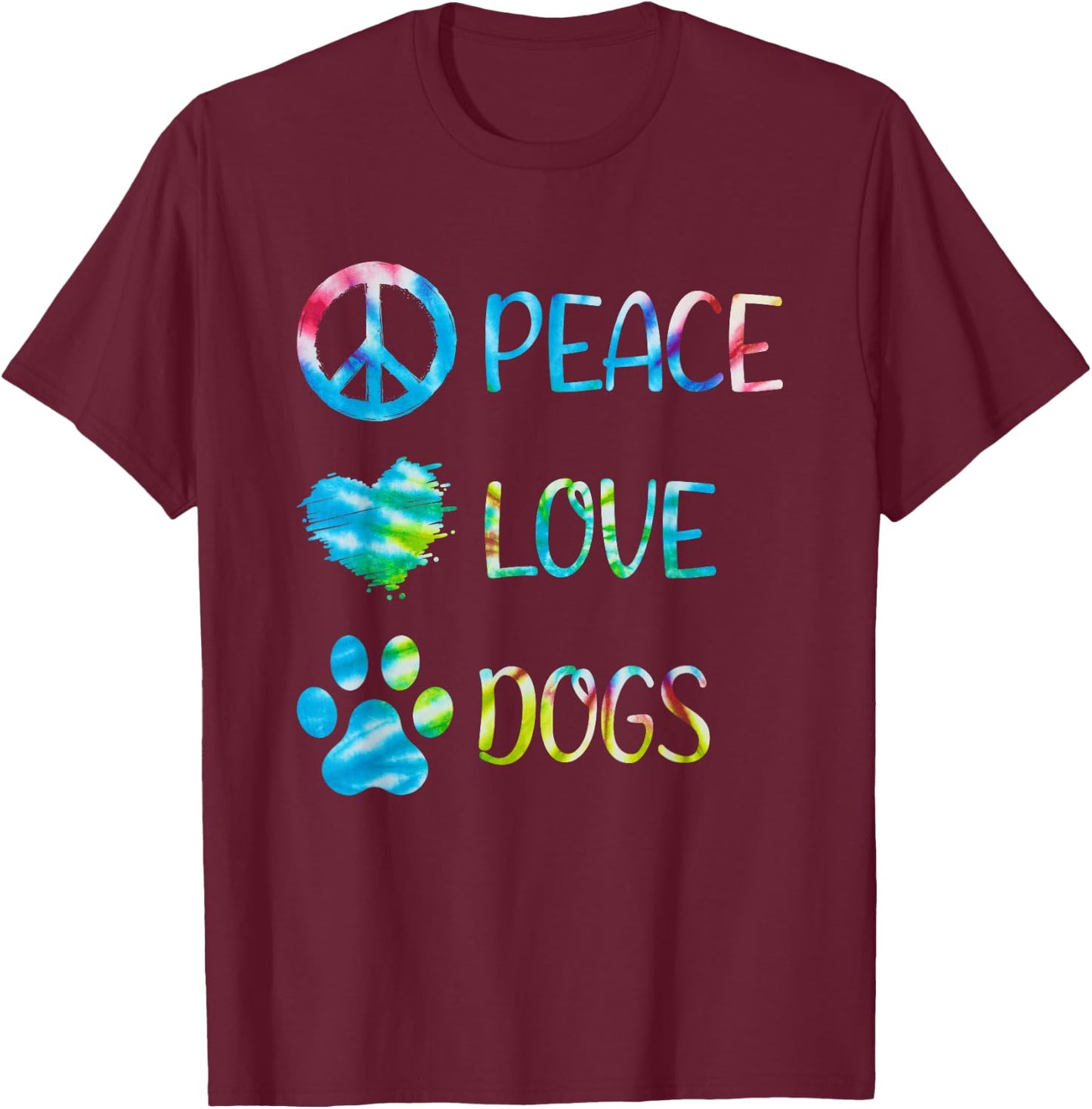 Peace Love Dogs Unity Heart Color Mama Breed Paws Bone Dogs T-Shirt - T-Shirt | Maroon