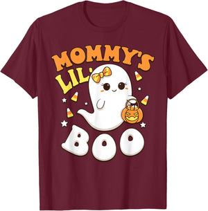 Mommy's Lil' Boo Baby Girls Toddler Halloween Cute Boo Ghost T-Shirt - T-Shirt | Maroon