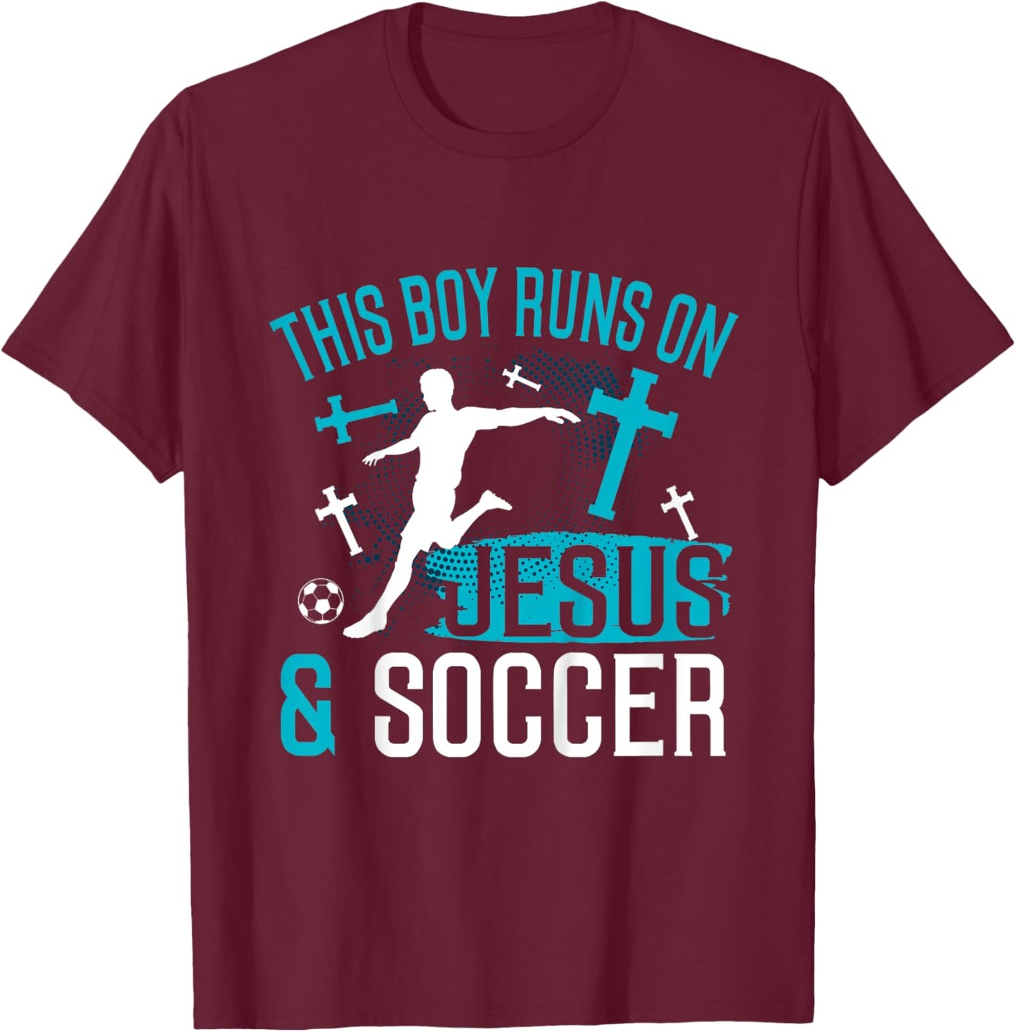 Kids Jesus and Soccer Shirt Christian Religious Player Boys Gift T-Shirt - T-Shirt | Maroon