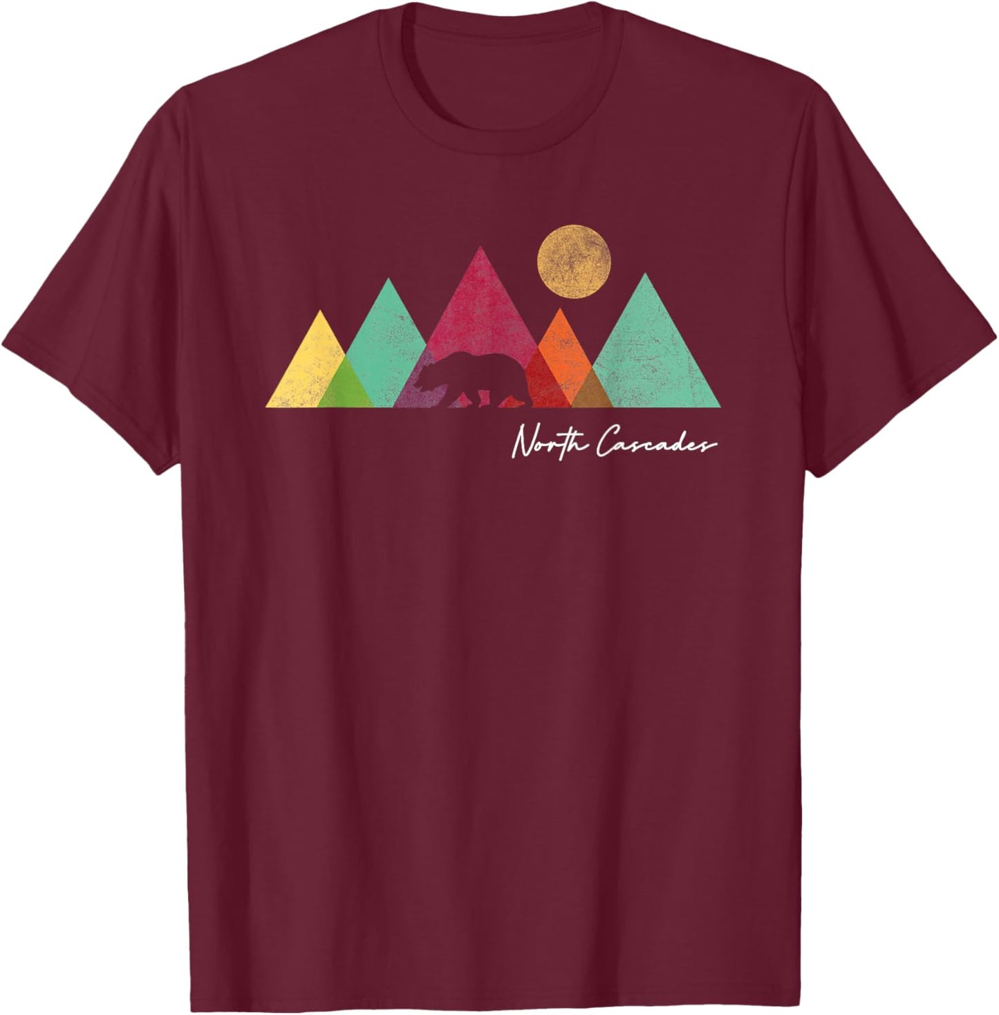 Retro North Cascades National Park Souvenir T-Shirt - T-Shirt | Maroon