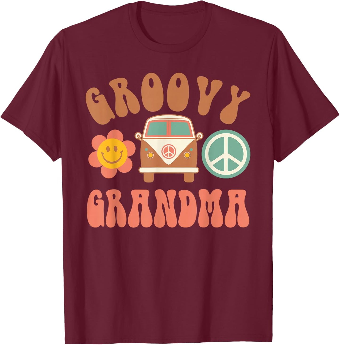 Retro Groovy Grandma Matching Family Birthday Party T-Shirt - T-Shirt | Maroon