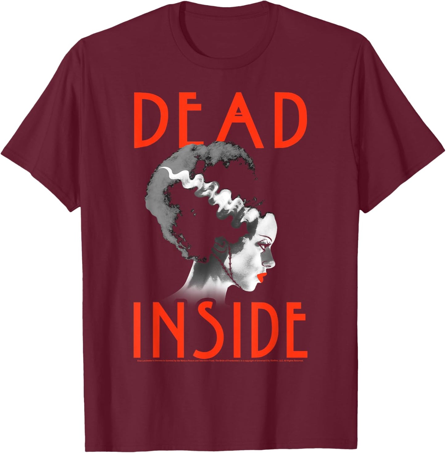 Universal Monsters Bride Of Frankenstein Dead Inside Profile T-Shirt - T-Shirt | Maroon
