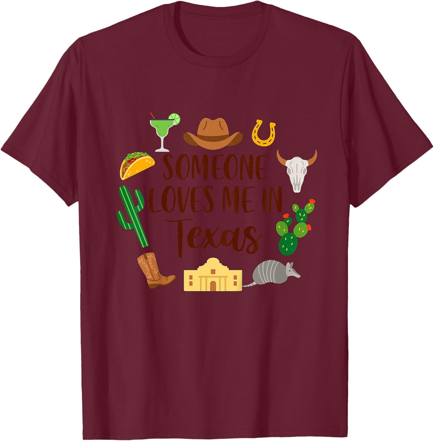 Kids Texas Baby Texas Traveling Trip Someone Loves Me In Texas T-Shirt - T-Shirt | Maroon