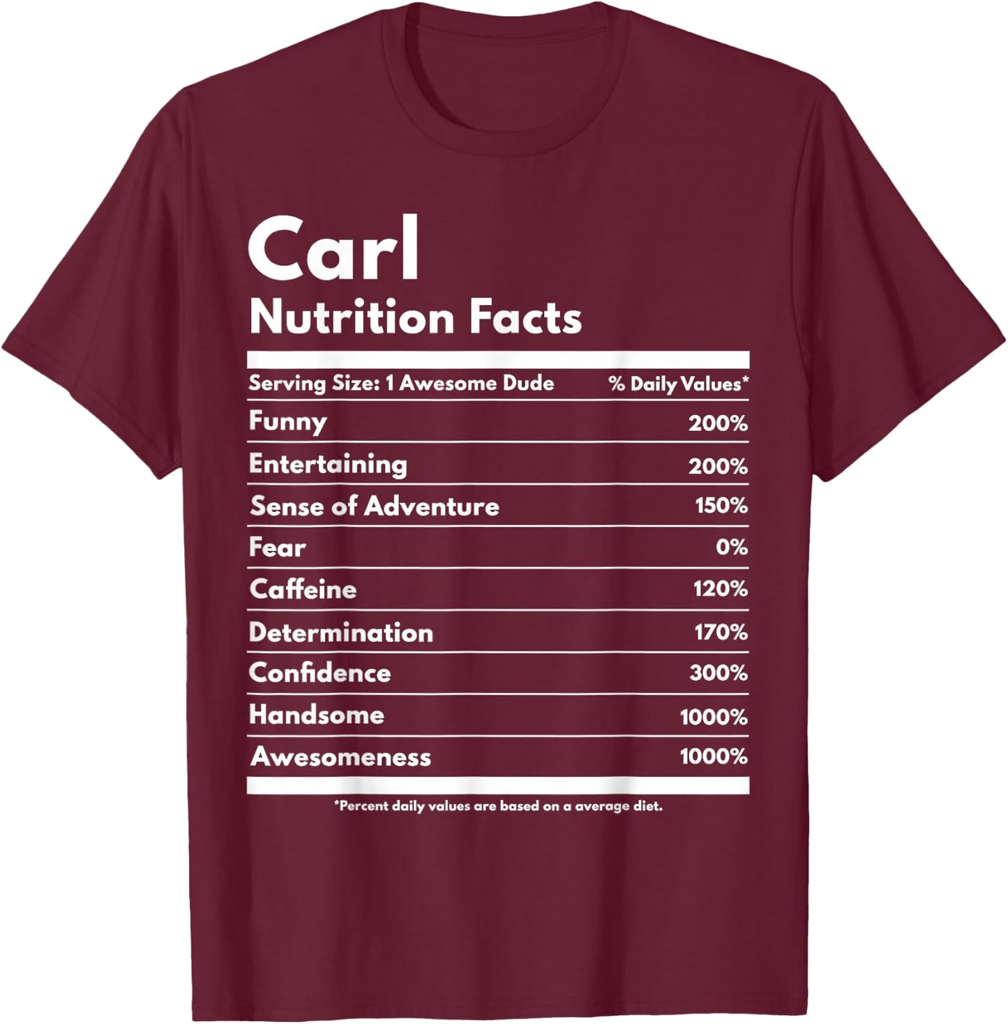 Carl Gift Nutrition Facts Funny Personalized Name Carl T-Shirt - T-Shirt | Maroon