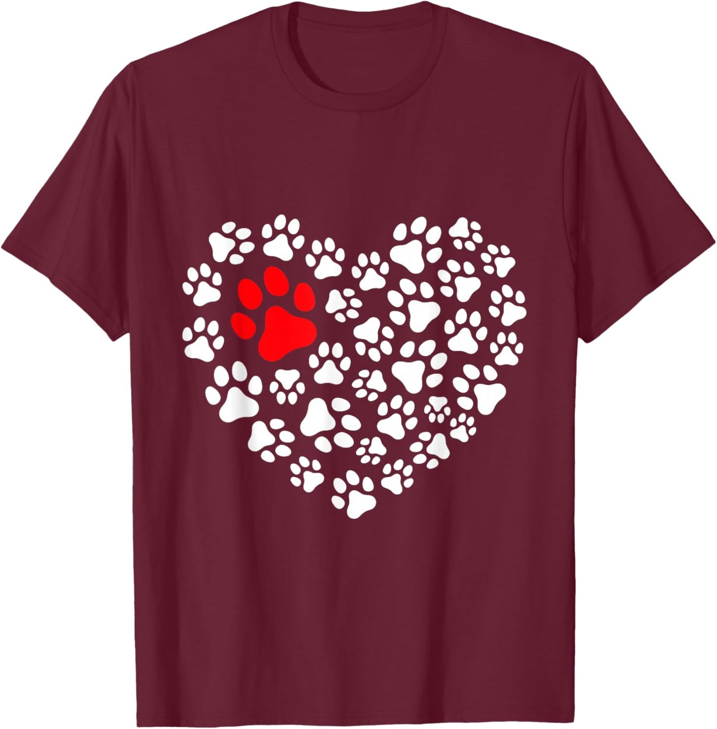 Paw Heart | Dog Paw Love Heart Print T-Shirt - T-Shirt | Maroon