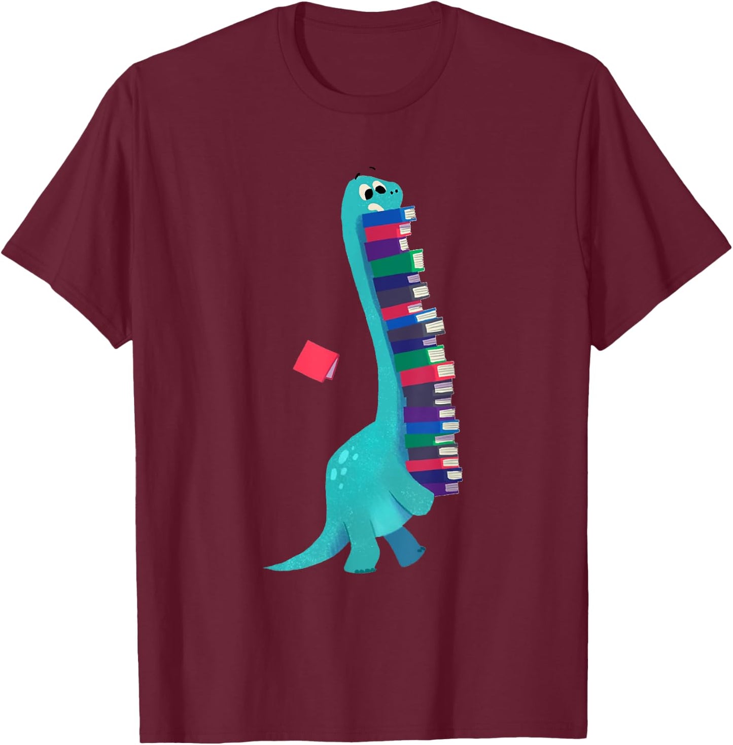 Cute Dinosaur Book Reading T-Shirt - T-Shirt | Maroon
