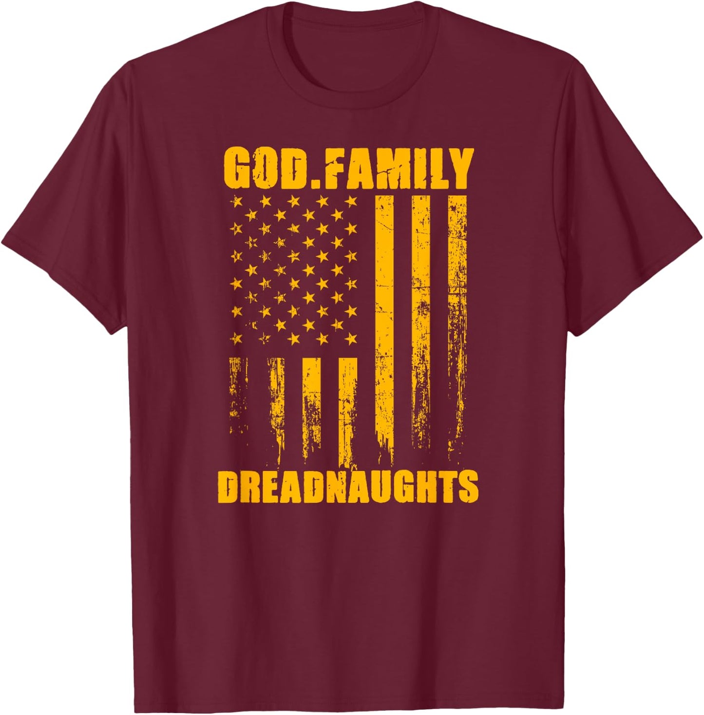 Dexter Dreadnaughts God. Family. Vintage USA Flag T-Shirt - T-Shirt | Maroon