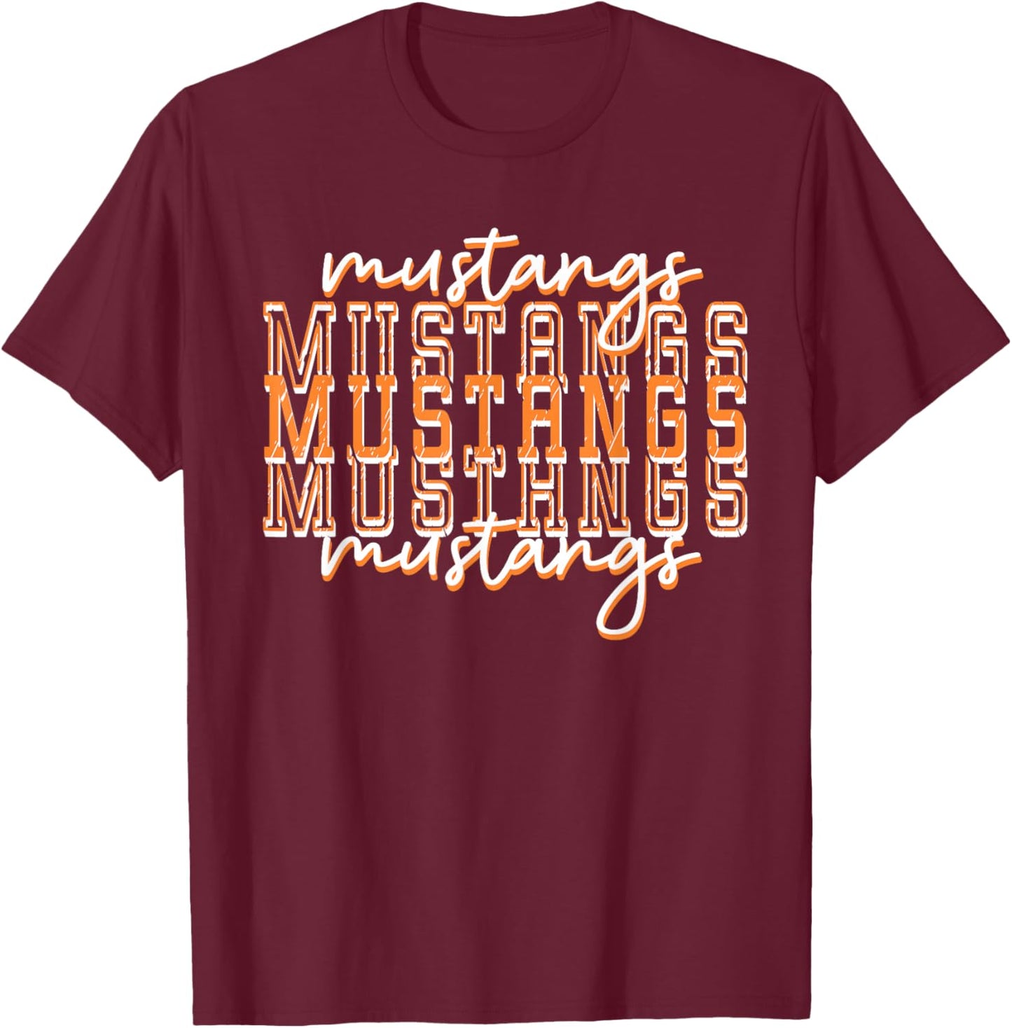 Orange Mustang Pride School Spirit Game Day Mustangs T-Shirt - T-Shirt | Maroon