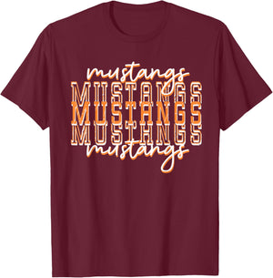 Orange Mustang Pride School Spirit Game Day Mustangs T-Shirt - T-Shirt | Maroon