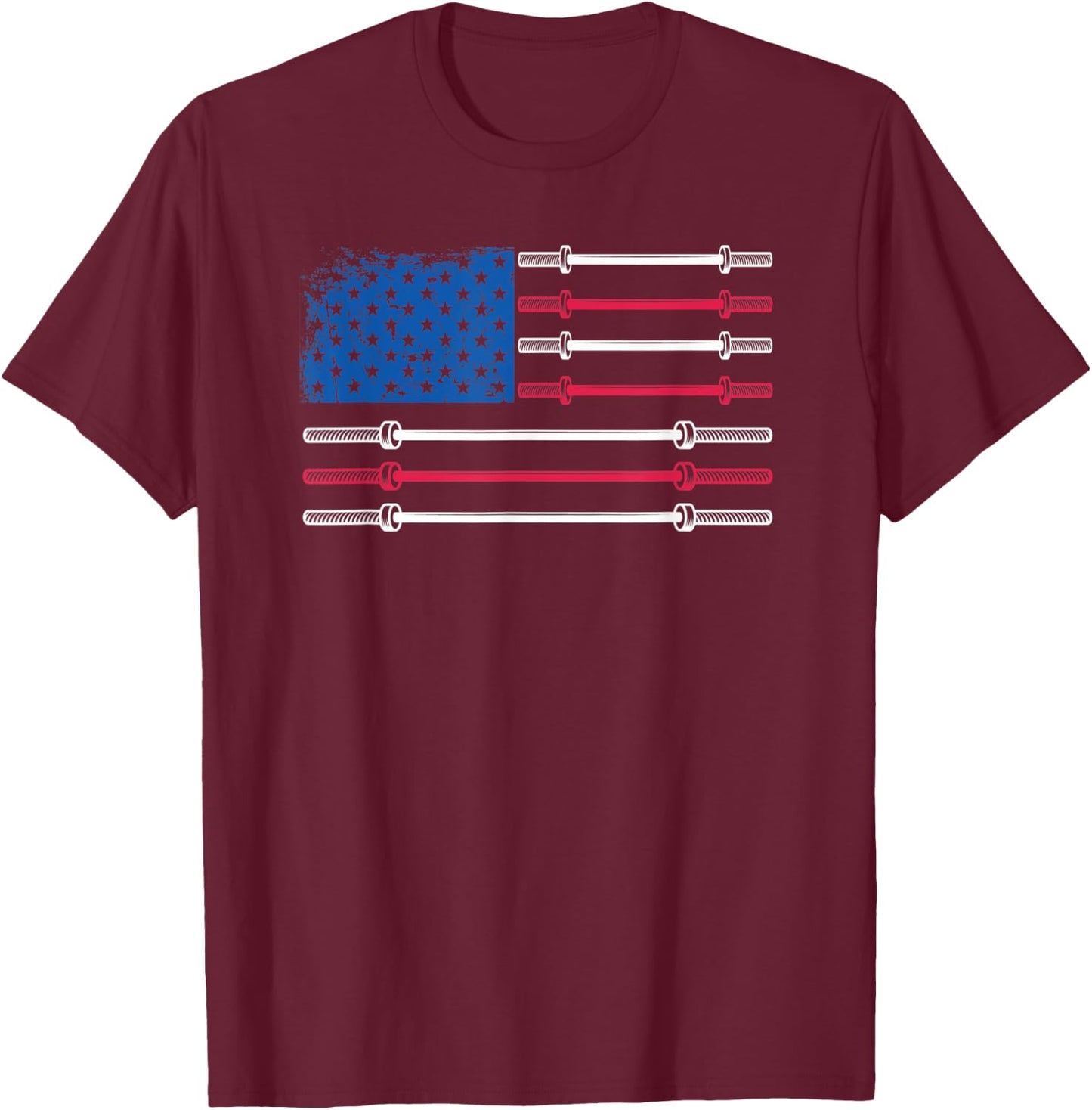 US Flag Weightlifting Barbell Patriotic Love Fitness Gym T-Shirt - T-Shirt | Maroon