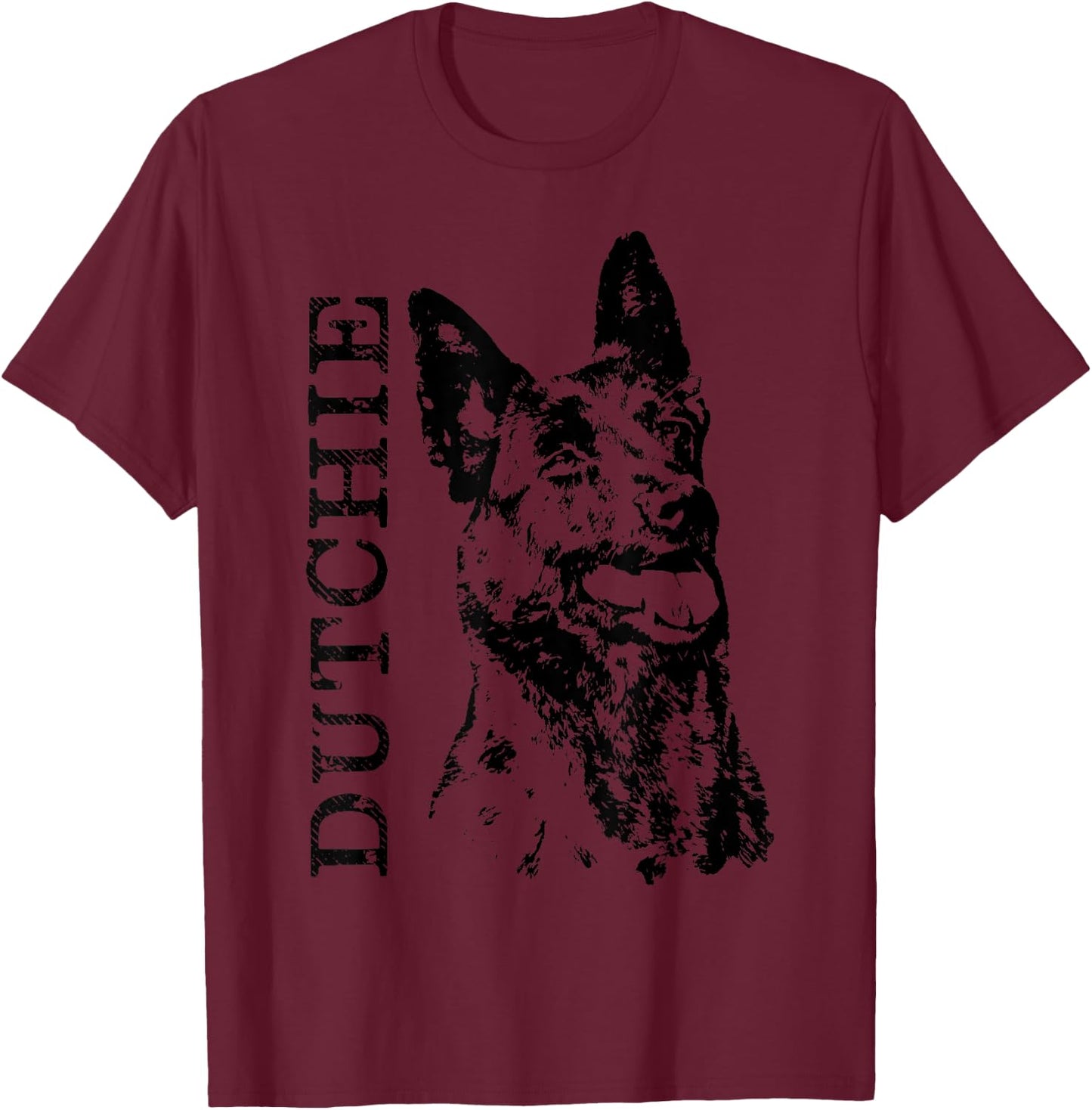 K9PrintArt Dutchie - Dutch Shepherd Dutchie , Men's Grey Small Classic Fit Short Sleeve Collarless Modern T-Shirt - T-Shirt | Maroon