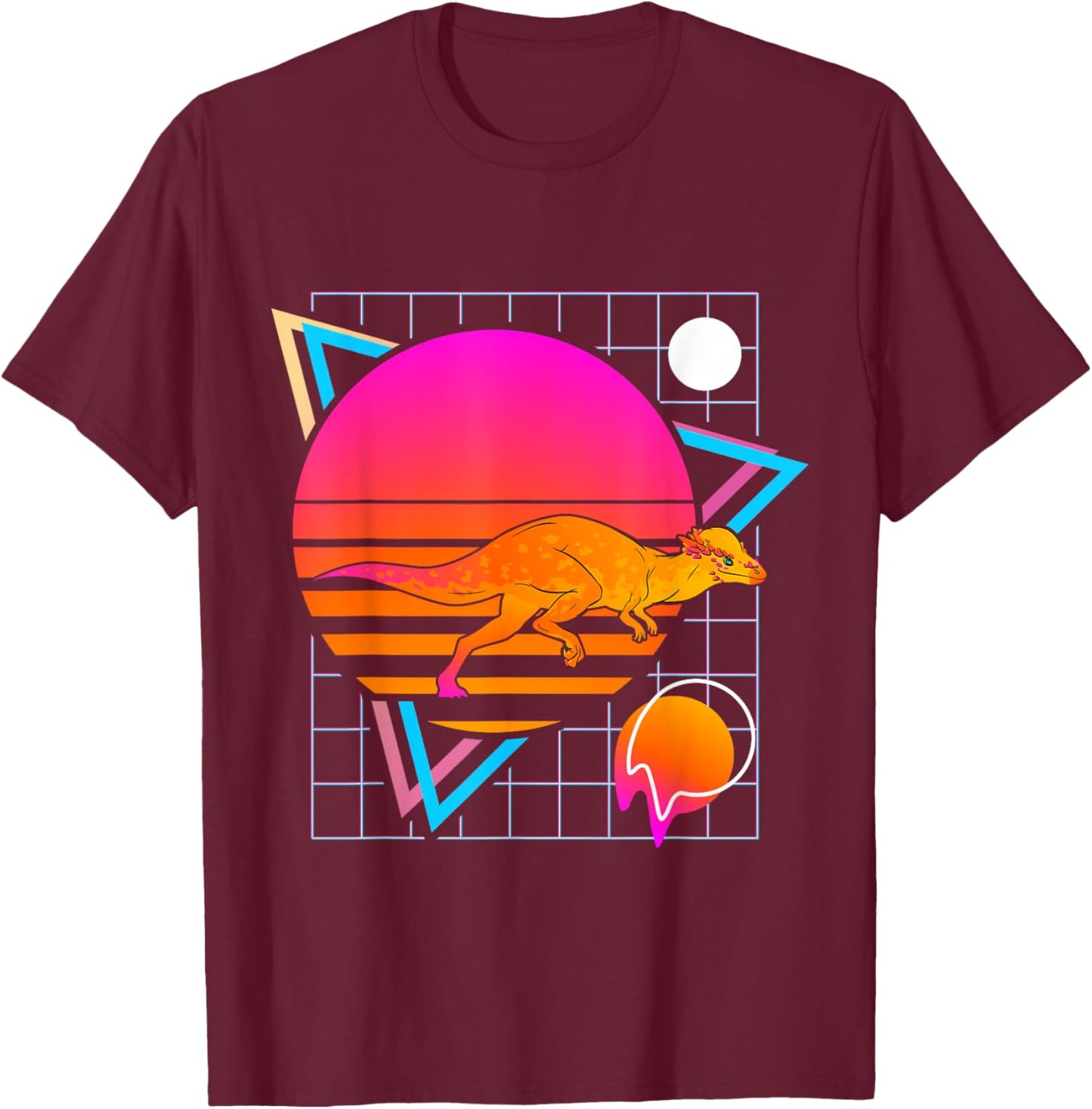 Pachycephalosaurus Retro 80s Style Vintage Dinosaur T-Shirt - T-Shirt | Maroon