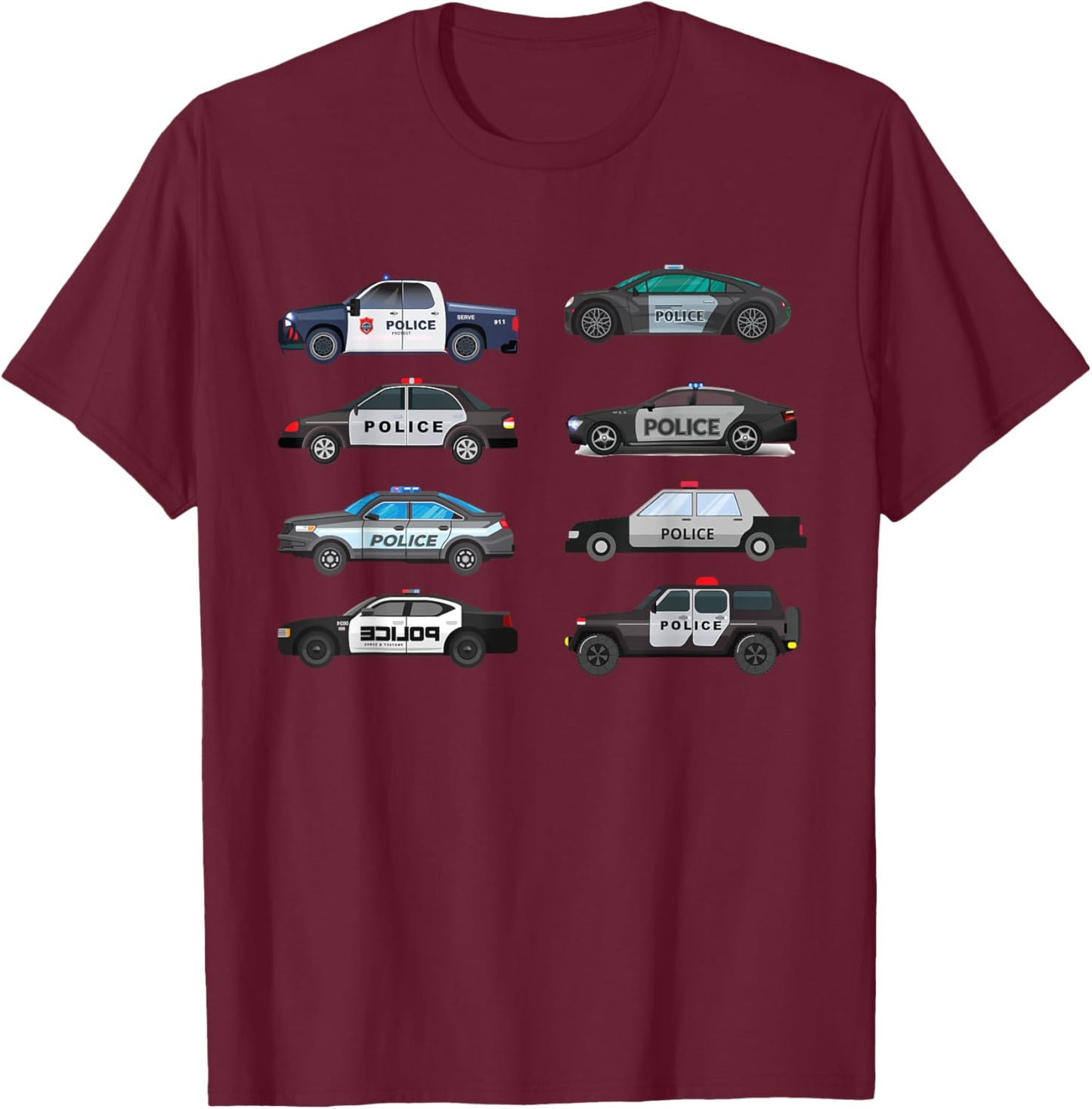 Police Cars Birthday for Boys Girls Toddlers T-Shirt - T-Shirt | Maroon