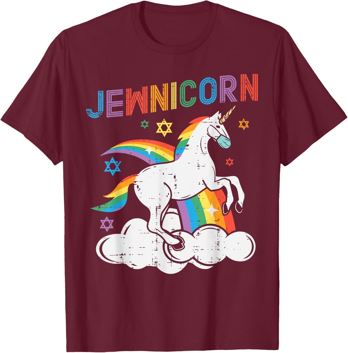 Jewnicorn Jew Unicorn Mask Chanukah Hanukkah Quarantine Gift T-Shirt - T-Shirt | Maroon