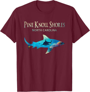 Pine Knoll Shores Retro Pine Knoll Shores Nc Shark T-Shirt - T-Shirt | Maroon