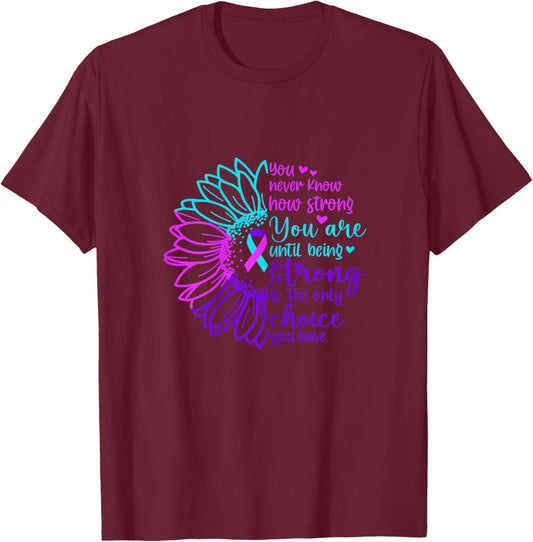 Sunflower Thyroid Cancer Strong Awareness Ribbon T-Shirt - T-Shirt | Maroon