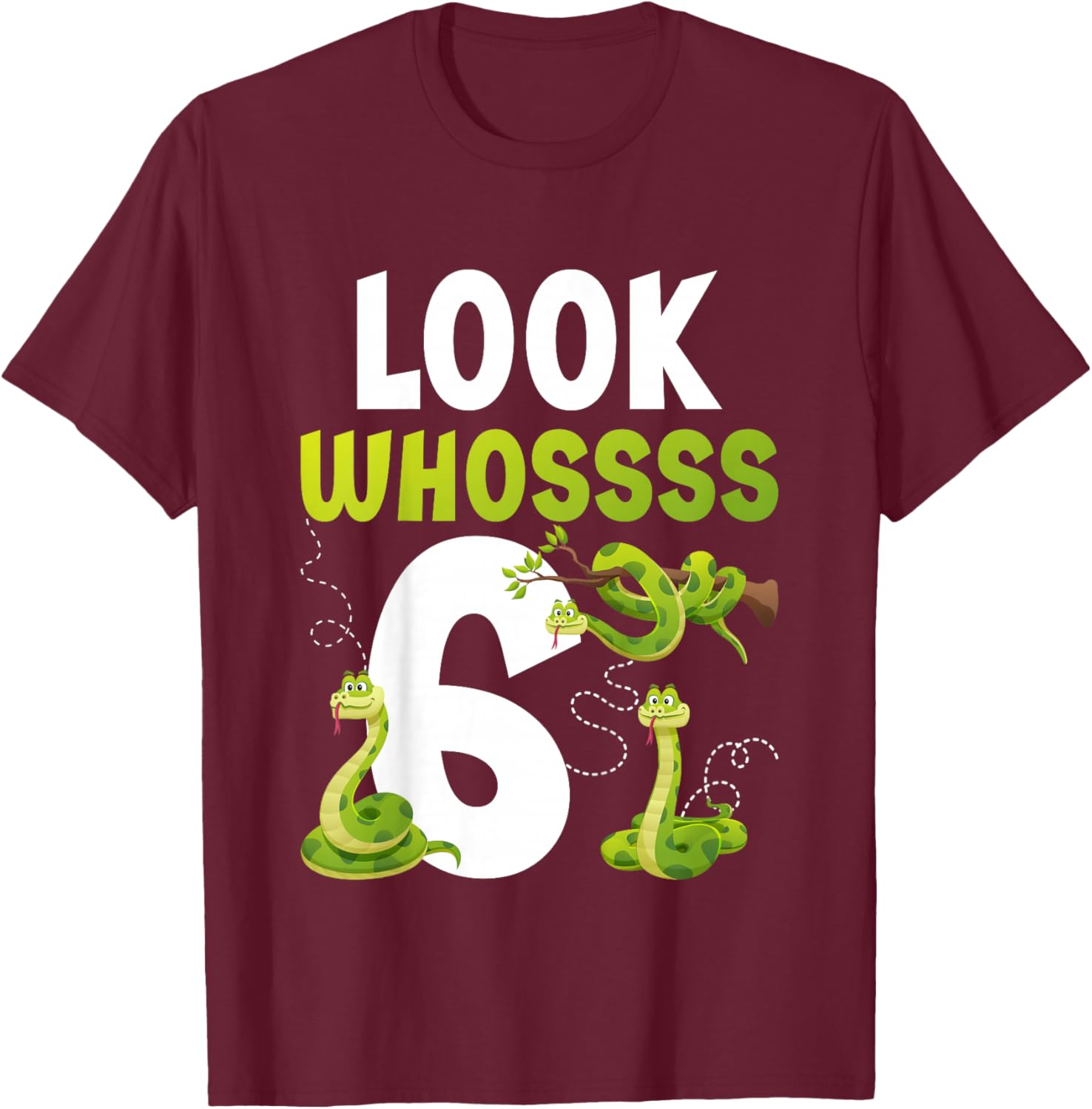 Kids 6th Reptile Birthday Six Year Old Snake Birthday Party T-Shirt - T-Shirt | Maroon