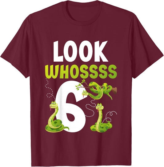 Kids 6th Reptile Birthday Six Year Old Snake Birthday Party T-Shirt - T-Shirt | Maroon
